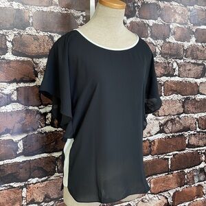 Hotel Particulier Blouse Top Ruffle Sleeve Black Shirt XS